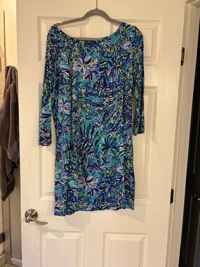 Lilly Pulitzer Boatneck Shift Dress in Blue and Teal